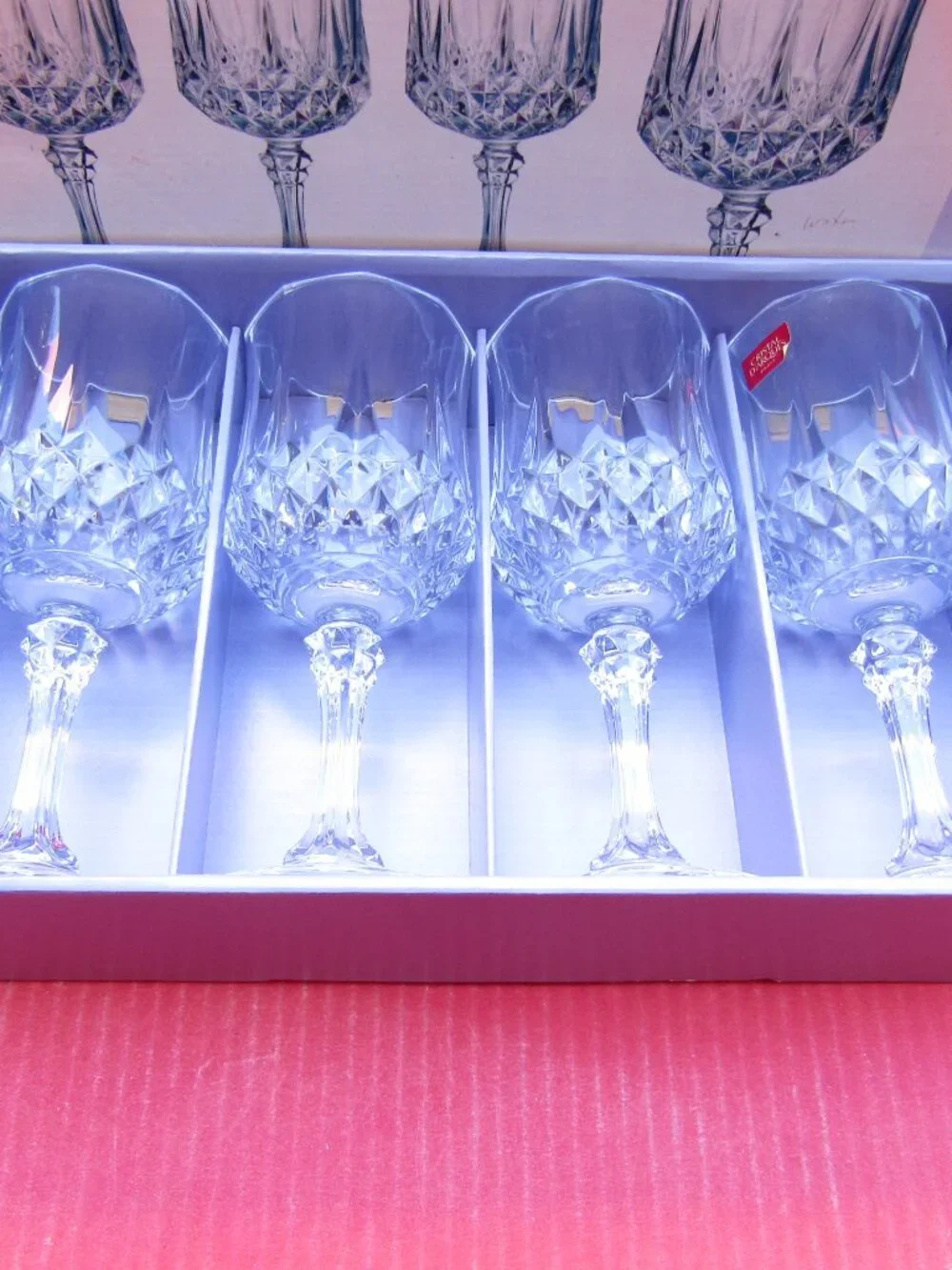 CRYSTAL 4 FRENCH GLASS GOBLETS WINE WATER STEMMED 8 1/4 oz D'ARQUES-DURAND